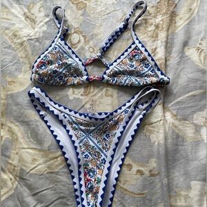 Triangle Bikini - Blue and White Pattern